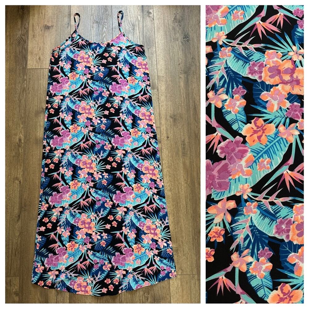 Evelie Floral Maxi‎ Midi Dress Hawaiian Bold Print, XL *CHECK MEASUREMENTS*